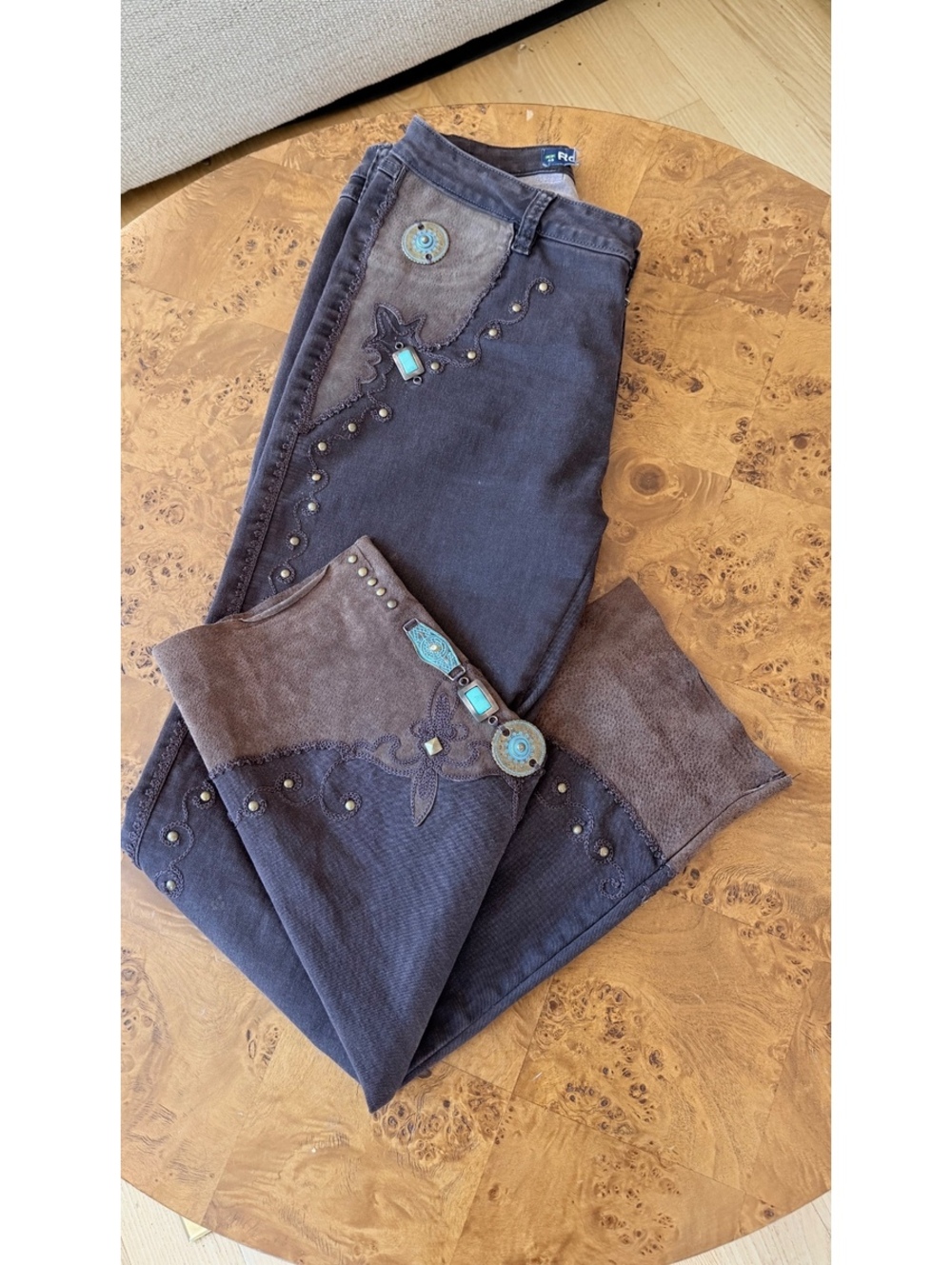 Roxxie Embroidered and Studded Two-Tone Jeans